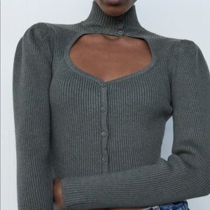 Zara cut out cropped knit sweater/cardigan